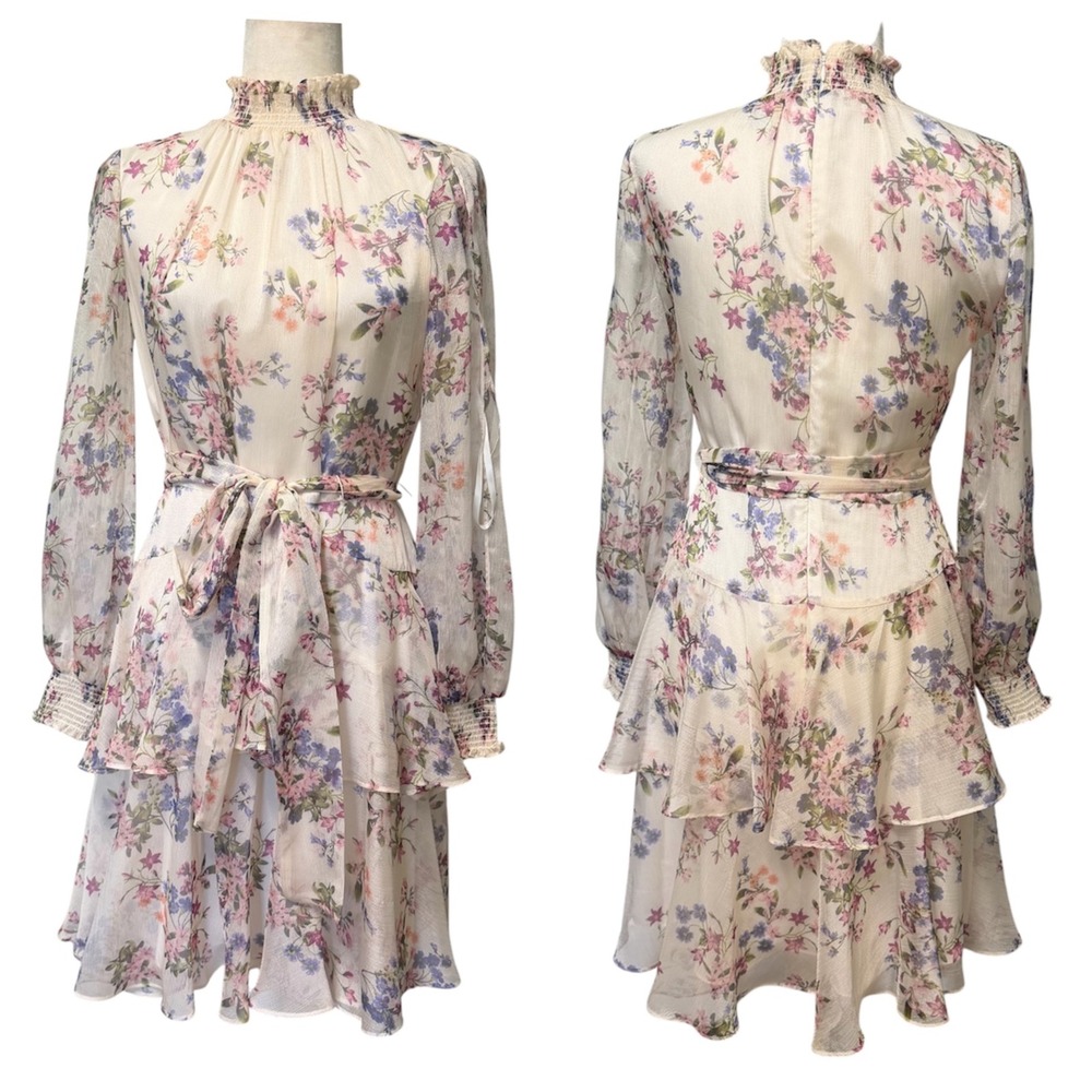 Women 6 Dress Tiered Ruffle Floral‎ Smocked Feminine Romantic Cottagecore Garden